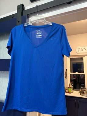 Nike V-Neck Dri-FIT Tee in Royal Blue